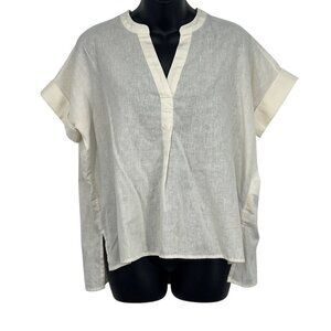 Madewell Women Cream Linen Top Blouse XS Extra Small Short Sleeve V Neck NWT New